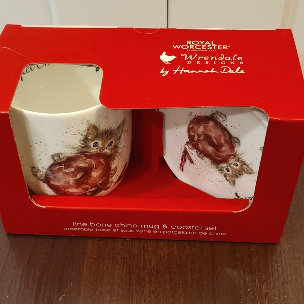 Purrfect Xmas Wrendale Designs mug set cat kitten nwt